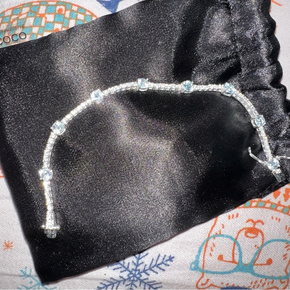 sterling silver crystal march aquamarine birthstone bracelet .95